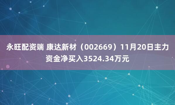 永旺配资端 康达新材（002669）11月20日主力资金净买入3524.34万元